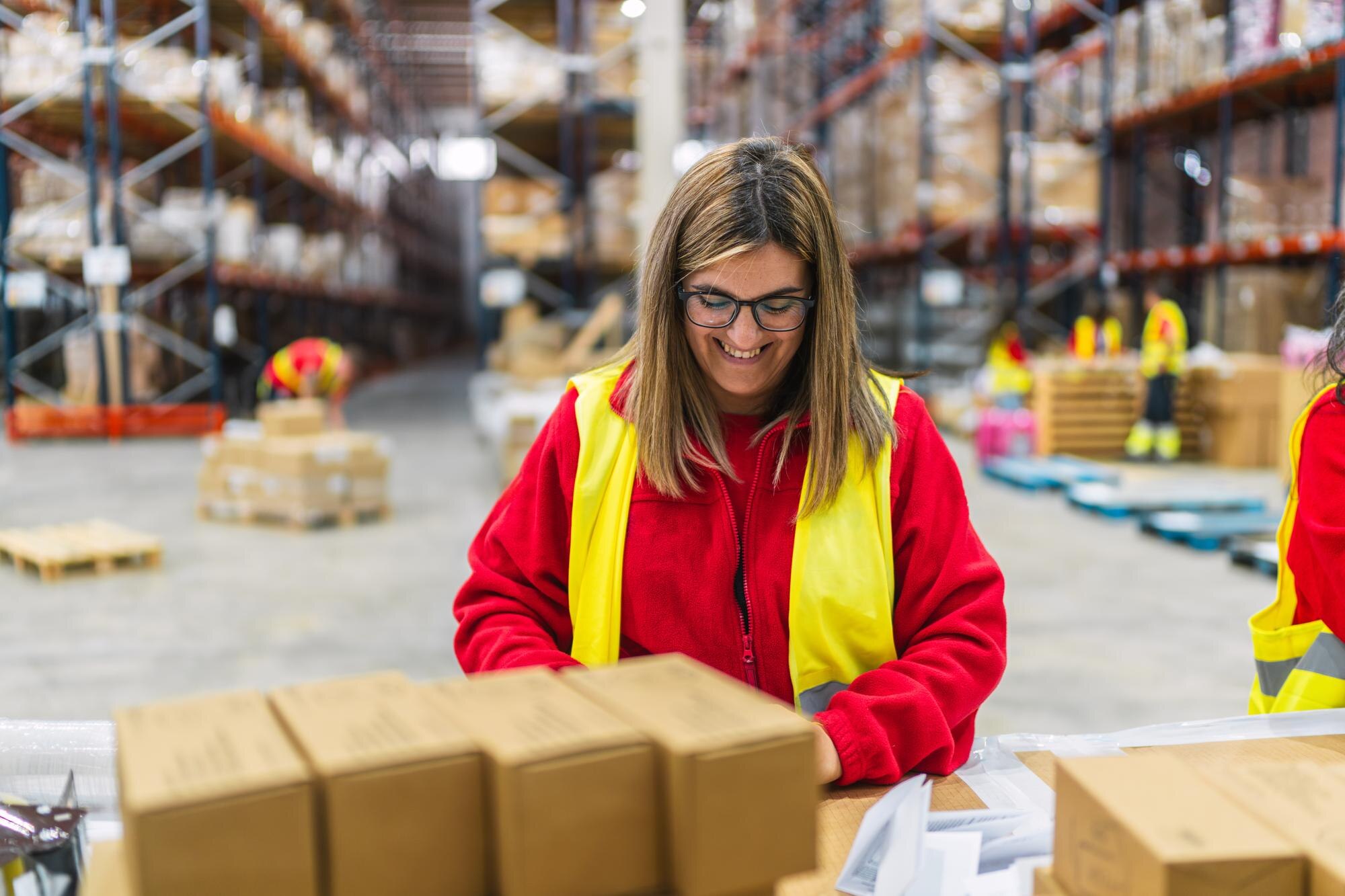 female warehouse worker packaging goods distribution logistics center 198115 5310